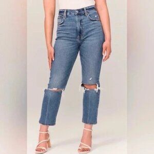 Abercrombie & Fitch Ultra High Rise Ankle Straight Ripped Jean Size 34R/18R